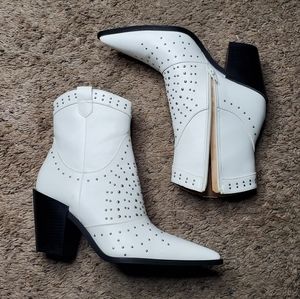 Studded White Western Cowboy Booties